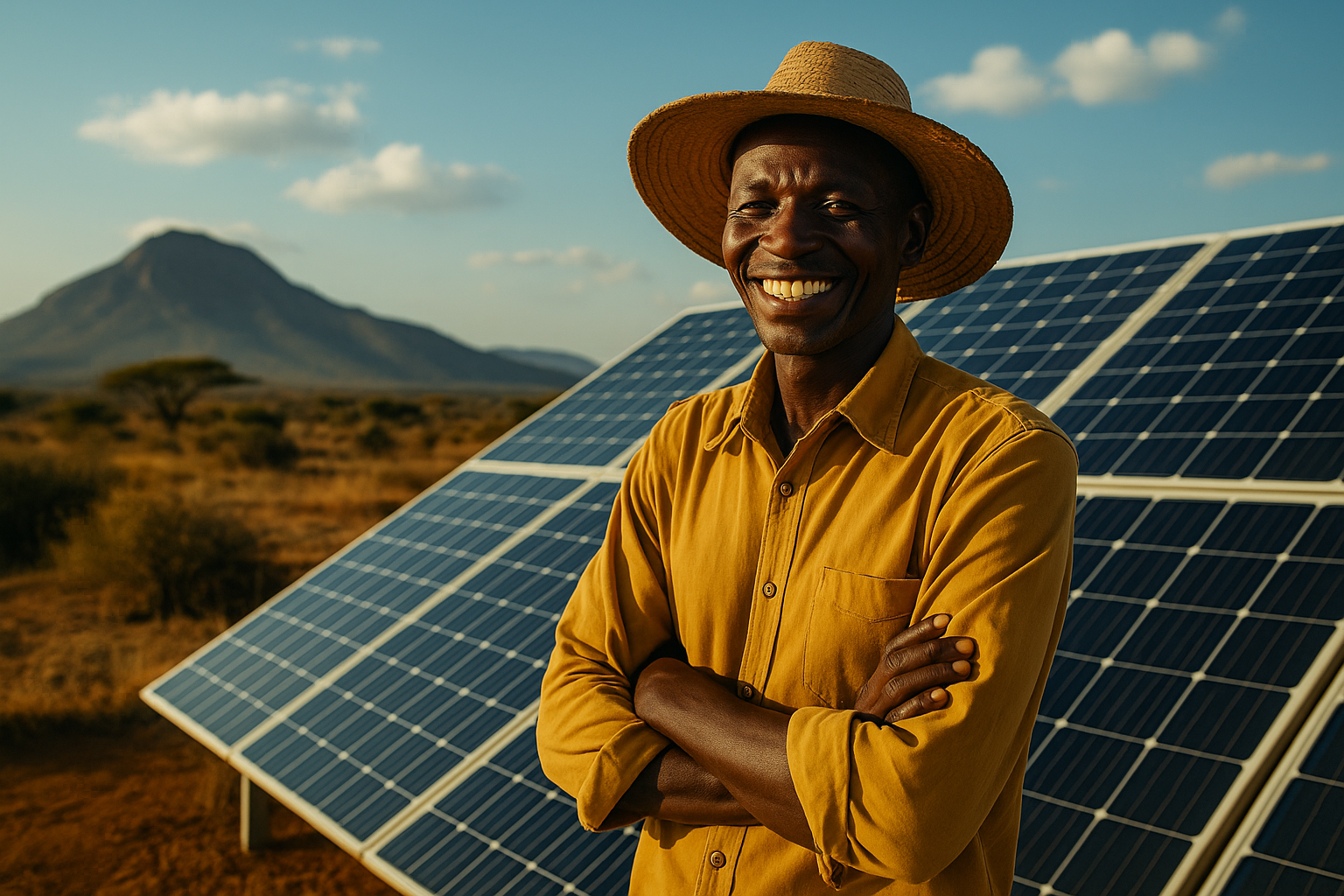 Solar panels in an African landscape